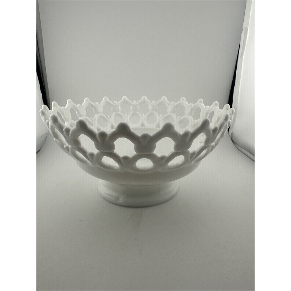 Milk Glass 4" Doric Bowl Westmoreland Open Lace Lattice Edge Fruit Candy Dish